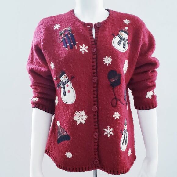 croft & barrow Sweaters - Croft & Barrow Women's Holiday Snowman Red Christmas Sweater Petite Large